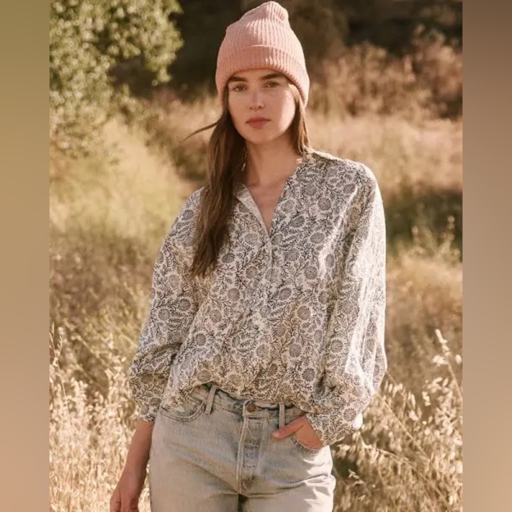 The Great The Estate Button Up in Feather Grass Block Print Size 0
